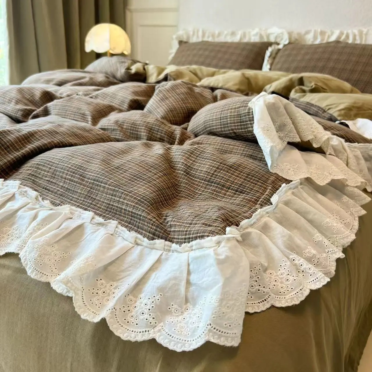 Korean-Style Red Plaid Washed  - огляд і ціна Vintage Home Textiles