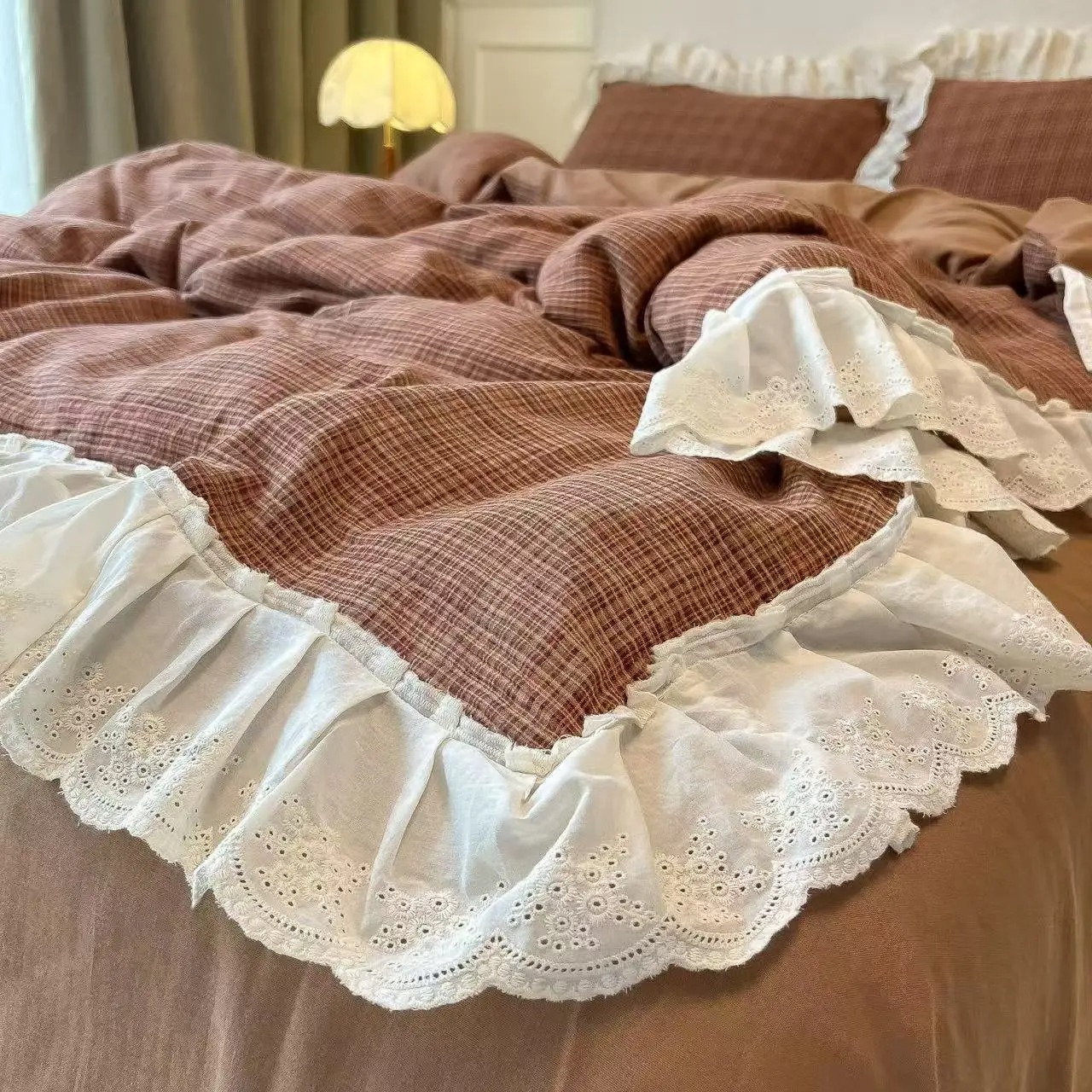 Korean-Style Red Plaid Washed  - огляд і ціна Vintage Home Textiles